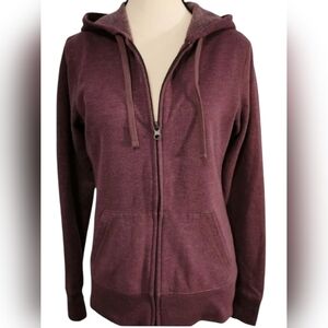 Reebok Burgundy Fleece Zip Hoodie Athletic Sweatshirt Size S